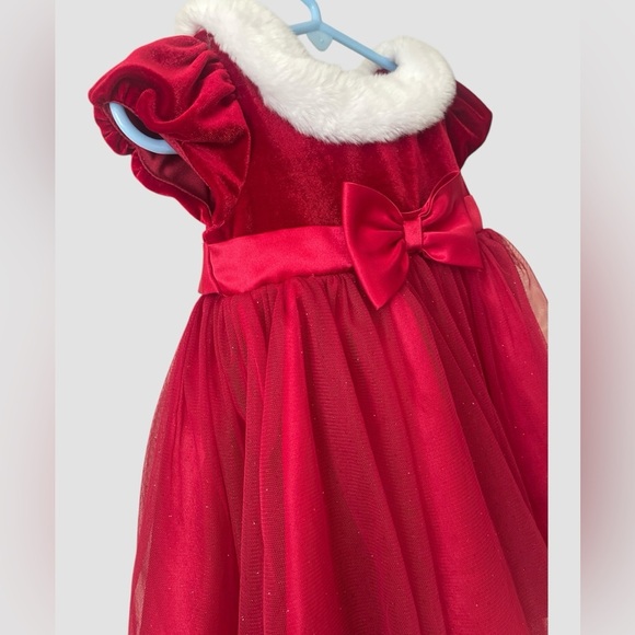 Jona Michelle Christmas Red Velvet Faux Fur Trim Dress Sparkly Toddler Girl 18M - Picture 8 of 8